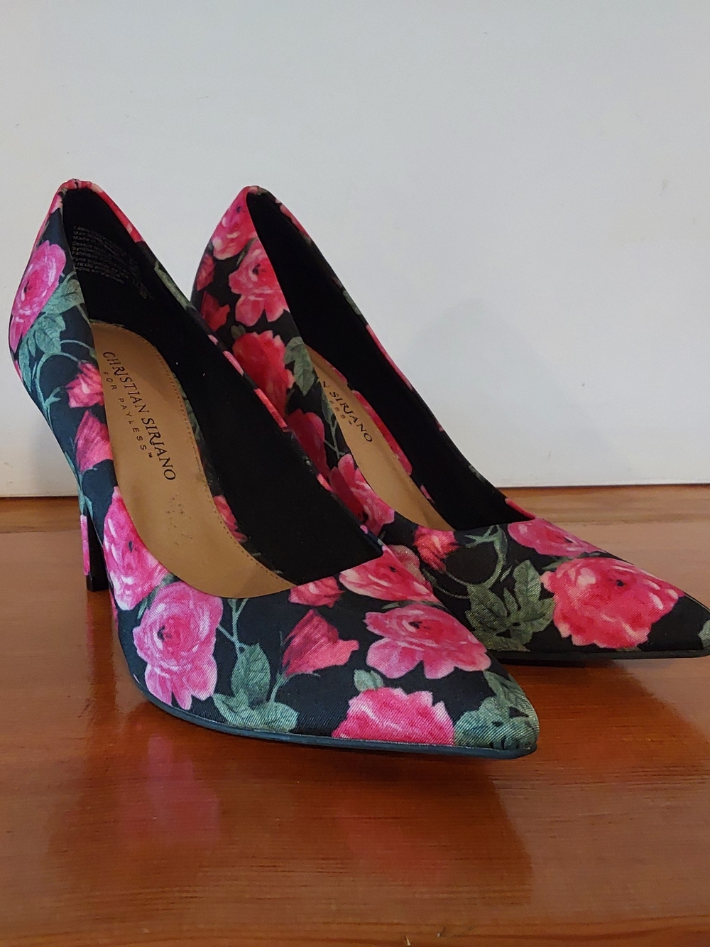 Christian Siriano Black Pumps with Pink Floral Print